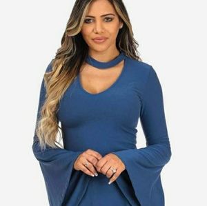 Blue Chocker Angel SleevedTop